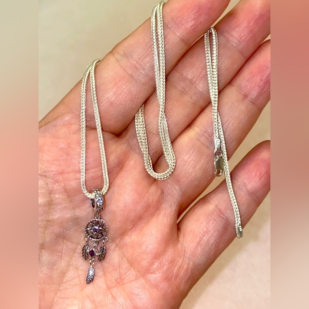 925 Sterling Silver Dreamcatcher Pendant Necklace. Luxury Silver. Unisex